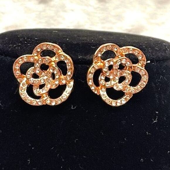 Rose Gold Plated Open Rose Design w/CZ Accents-NEW, NEVER WORN - Picture 1 of 4